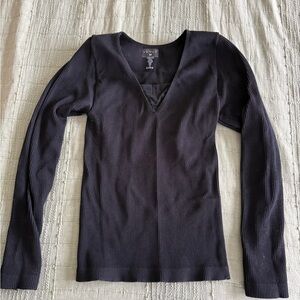 VENUS Charcoal Ribbed V-Neck Top